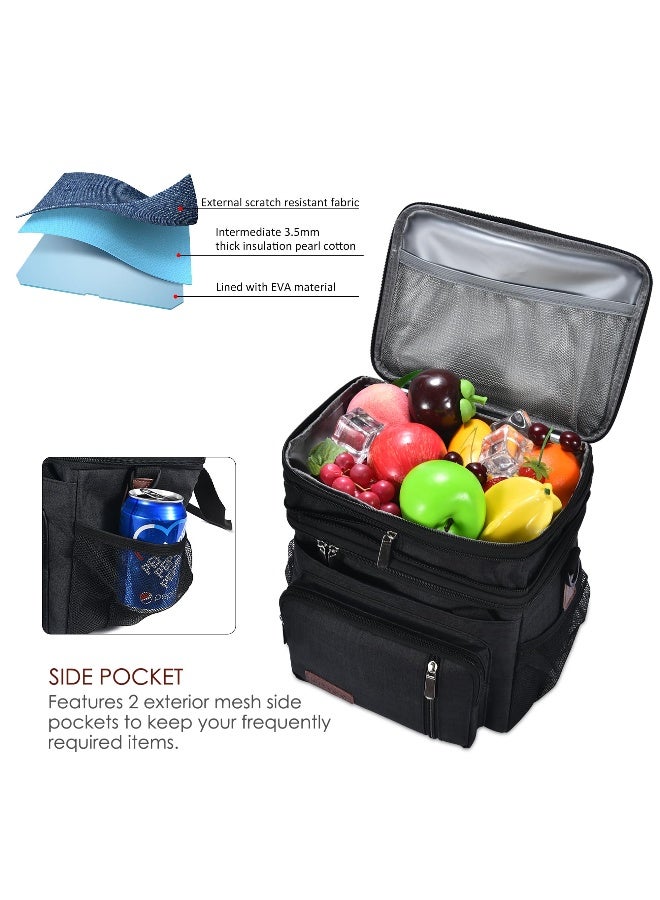 MIYCOO Lunch Bag & Lunch Box for Men Women Double Deck - Leakproof Insulated Soft Large Adult Lunch Cooler Bag for Work (Black,15L) - Image 4